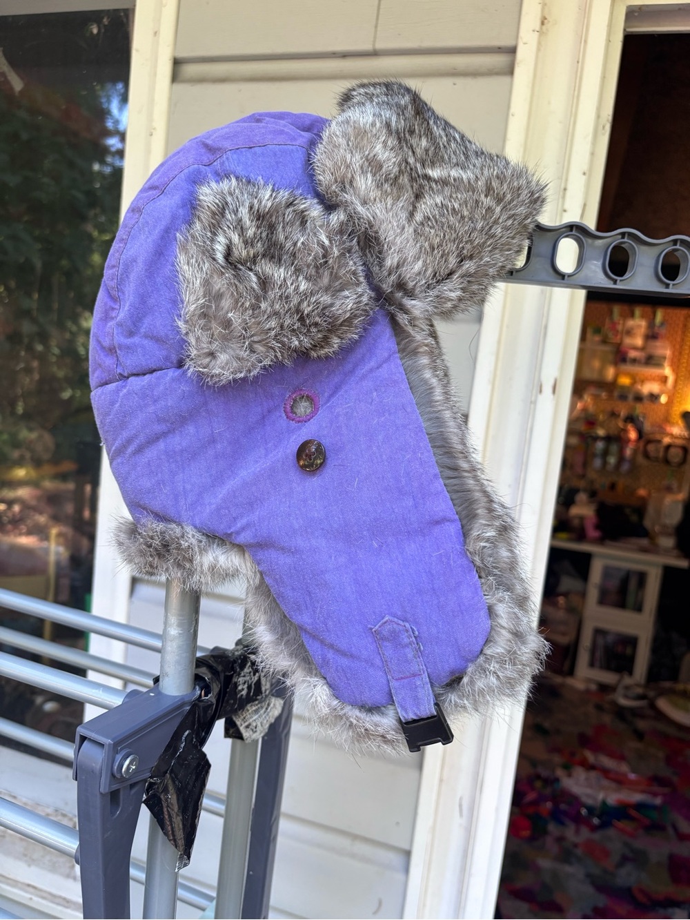Rabbit fur lined purple Trapper Hat
